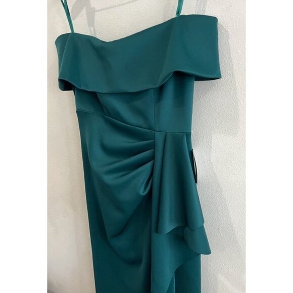 $248 XSCAPE Womens Green Gown Short Sleeve Off Shoulder Maxi Evening Dress 4 - Picture 5 of 9